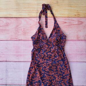 Vintage 70s The Now Generation Navy Red Print Halter Retro Maxi Dress Size‎ XS
